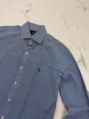 Polo Ralph Lauren Herren Hemd Blau Weiß Kariert Gr. 38 Custom Fit 100% Baumwolle