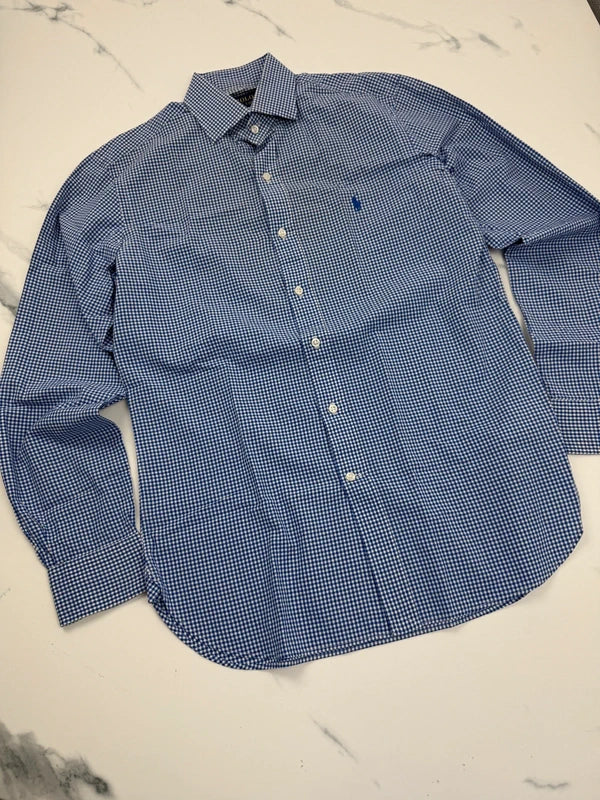 Polo Ralph Lauren Herren Hemd Blau Weiß Kariert Gr. 38 Custom Fit 100% Baumwolle
