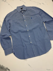 Polo Ralph Lauren Herren Hemd Blau Weiß Kariert Gr. 38 Custom Fit 100% Baumwolle