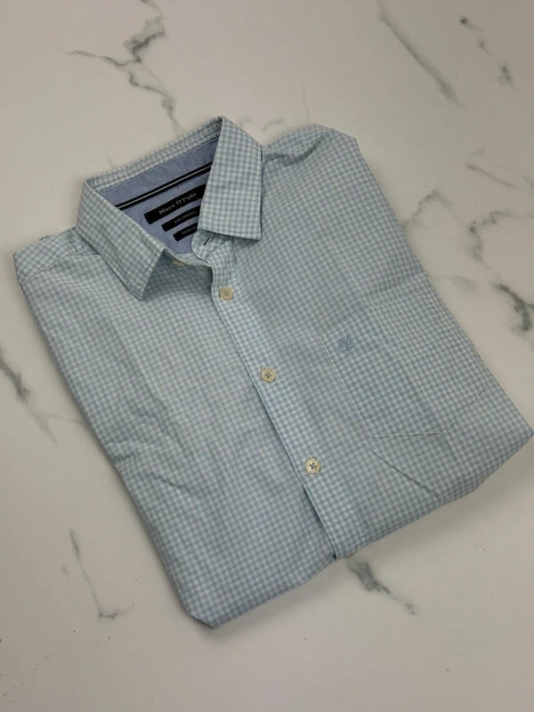 Marc O’Polo Herren Hemd Hellblau Weiß Kariert Gr. S Regular Fit 100% Baumwolle