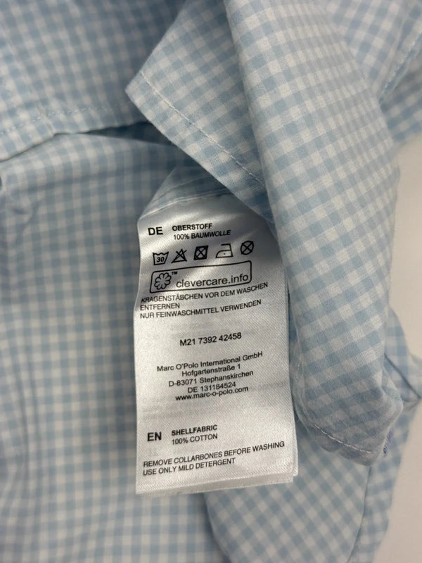 Marc O’Polo Herren Hemd Hellblau Weiß Kariert Gr. S Regular Fit 100% Baumwolle