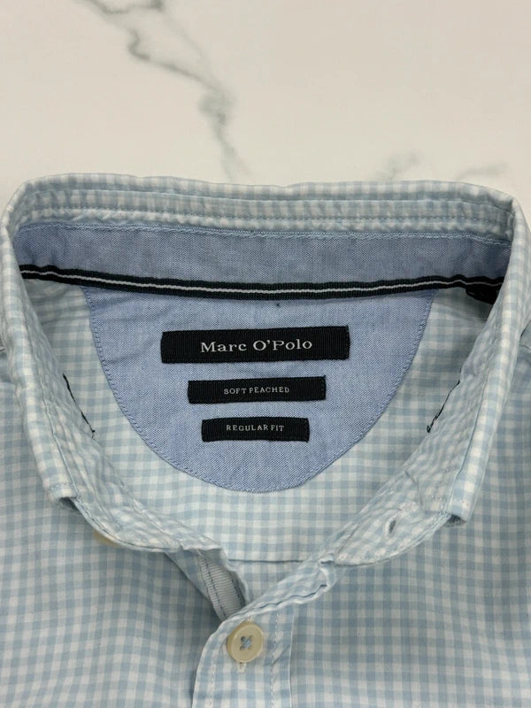 Marc O’Polo Herren Hemd Hellblau Weiß Kariert Gr. S Regular Fit 100% Baumwolle