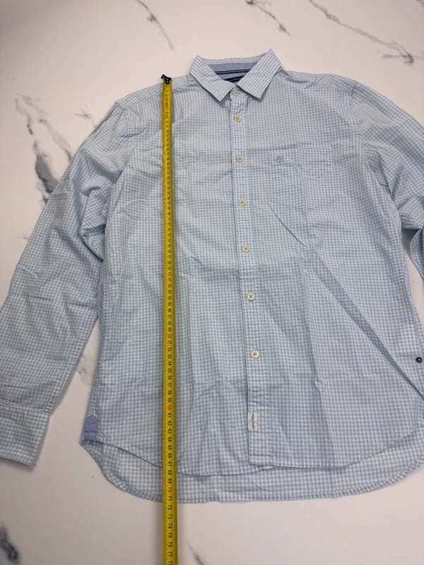 Marc O’Polo Herren Hemd Hellblau Weiß Kariert Gr. S Regular Fit 100% Baumwolle