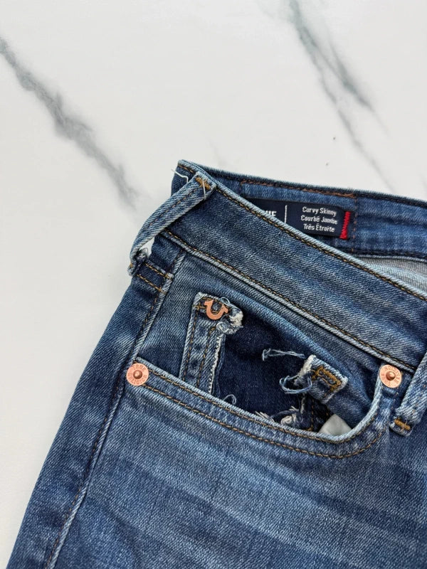 True Religion Jennie Damen Skinny Jeans Blau W27 Distressed Stretch