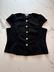 M&S Collection Damen Bluse Schwarz Gr. 46 Goldknöpfe Kurzarm 100% Polyester