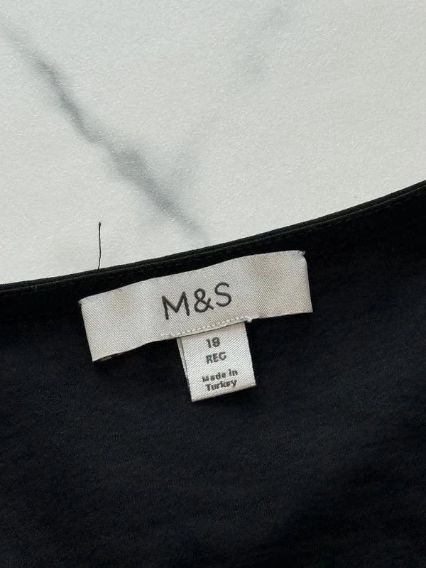 M&S Collection Damen Bluse Schwarz Gr. 46 Goldknöpfe Kurzarm 100% Polyester