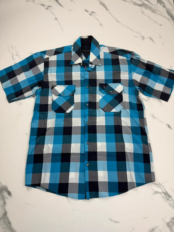 Tommy Hilfiger Herren Kurzarmhemd Kariert Blau Weiß Gr. L 100% Baumwolle