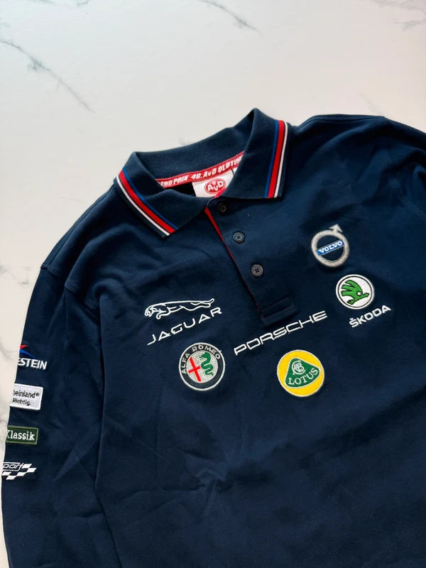 AvD Oldtimer Grand Prix 2018 Langarm Poloshirt Dunkelblau Gr. XS 100% Baumwolle