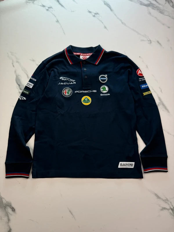AvD Oldtimer Grand Prix 2018 Langarm Poloshirt Dunkelblau Gr. XS 100% Baumwolle