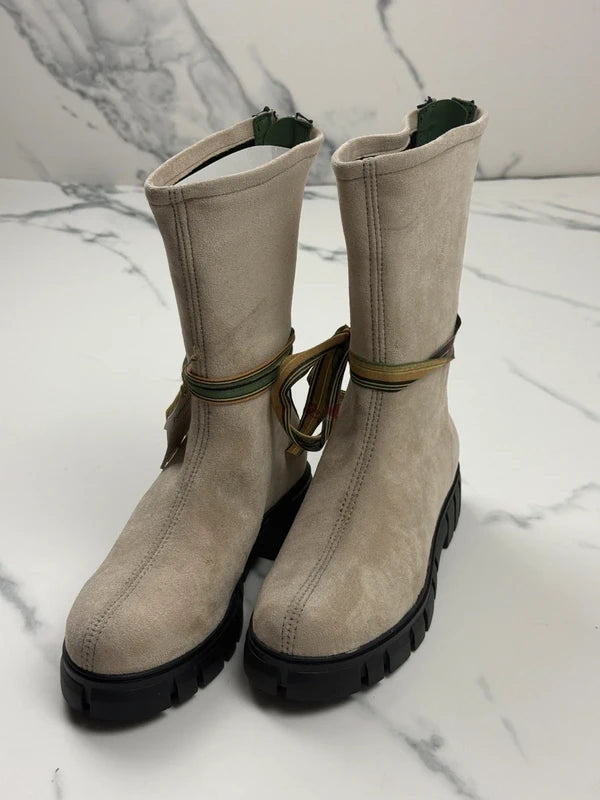 Felmini Damen Chunky Boots Beige Schwarz Gr. 37
