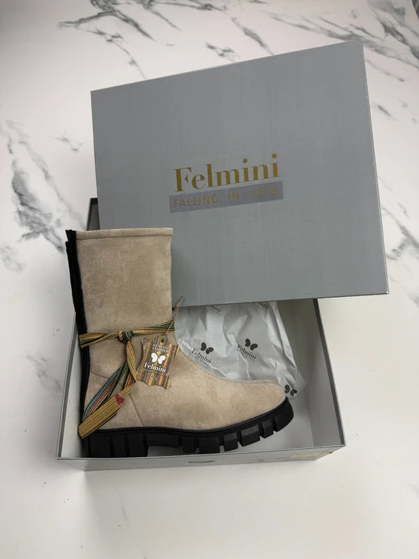 Felmini Damen Chunky Boots Beige Schwarz Gr. 37