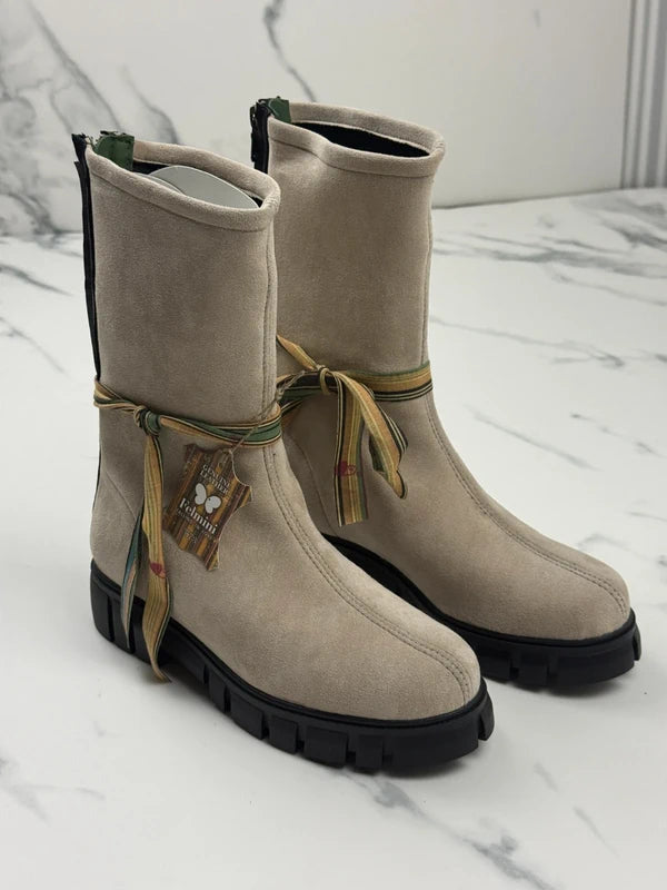 Felmini Damen Chunky Boots Beige Schwarz Gr. 37