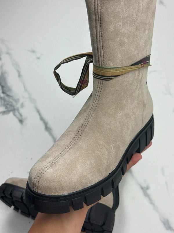 Felmini Damen Chunky Boots Beige Schwarz Gr. 37