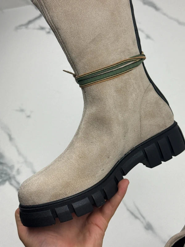 Felmini Damen Chunky Boots Beige Schwarz Gr. 37