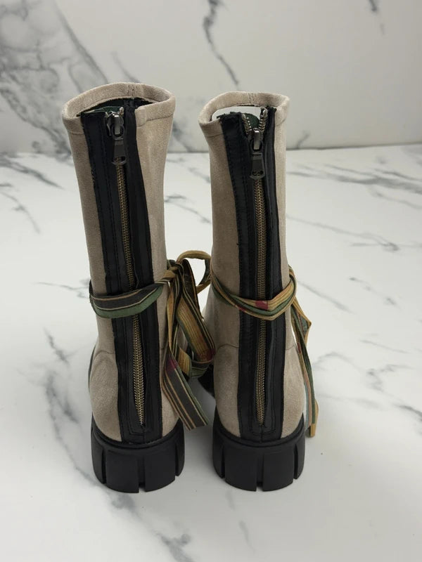 Felmini Damen Chunky Boots Beige Schwarz Gr. 37