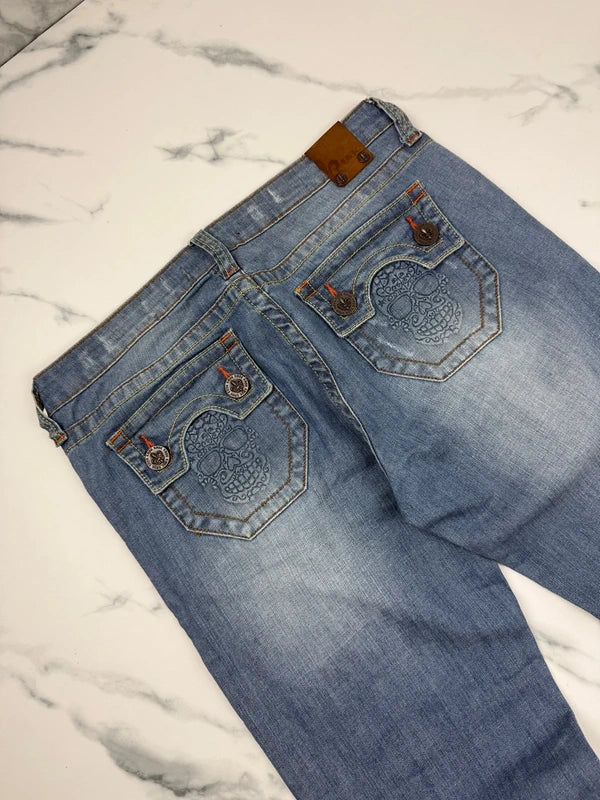 LBJC Laguna Beach Jeans Co. Herren Jeans Blau W30 Bootcut Skull Destroyed