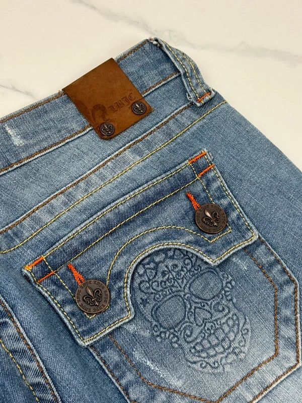 LBJC Laguna Beach Jeans Co. Herren Jeans Blau W30 Bootcut Skull Destroyed