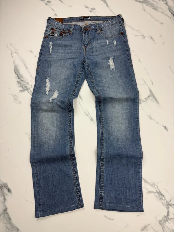 LBJC Laguna Beach Jeans Co. Herren Jeans Blau W30 Bootcut Skull Destroyed