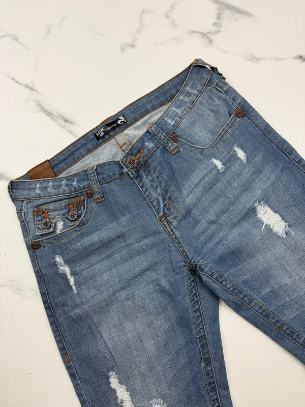 LBJC Laguna Beach Jeans Co. Herren Jeans Blau W30 Bootcut Skull Destroyed