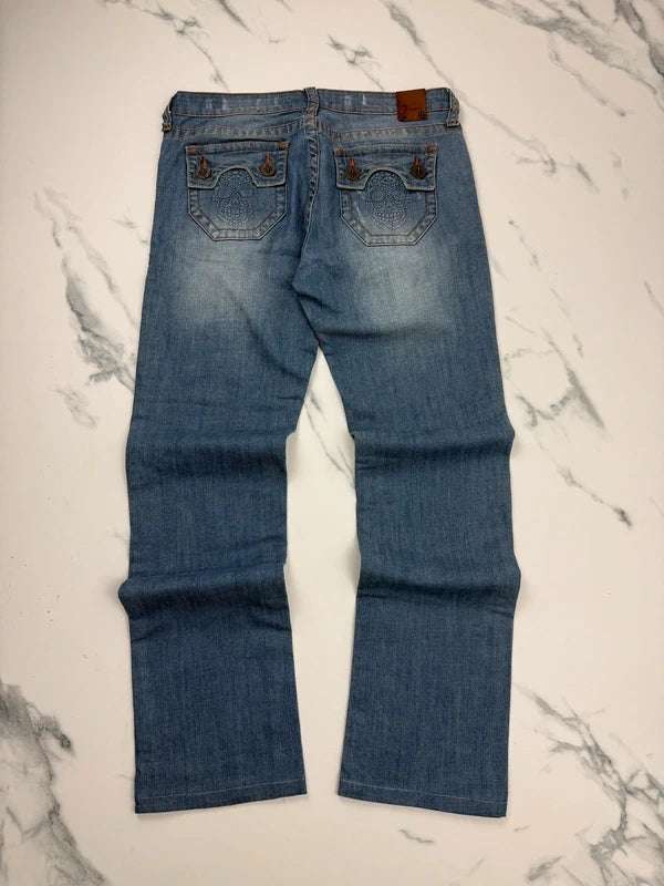 LBJC Laguna Beach Jeans Co. Herren Jeans Blau W30 Bootcut Skull Destroyed