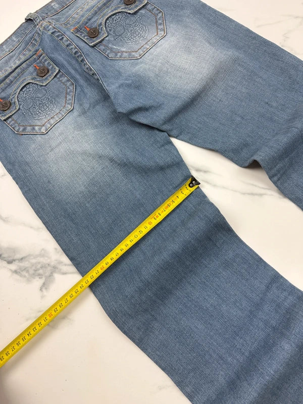 LBJC Laguna Beach Jeans Co. Herren Jeans Blau W30 Bootcut Skull Destroyed