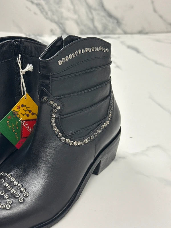 Lazamani Damen Leder Stiefeletten Schwarz mit Nieten Gr. 38 Vinted