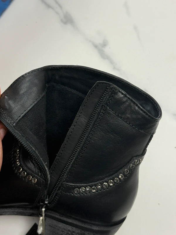 Lazamani Damen Leder Stiefeletten Schwarz mit Nieten Gr. 38 Vinted