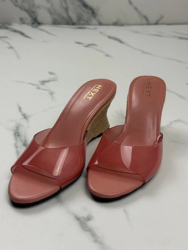 Next Damen Keilabsatz Sandalen Rosa Transparent Gr. 38