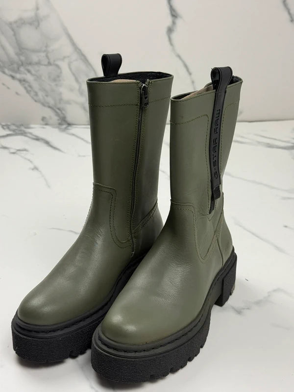 G-Star RAW Kafey PFM HGH Damen Leder Boots Schwarz Olivgrün Gr. 36