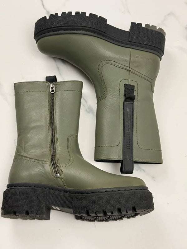 G-Star RAW Kafey PFM HGH Damen Leder Boots Schwarz Olivgrün Gr. 36