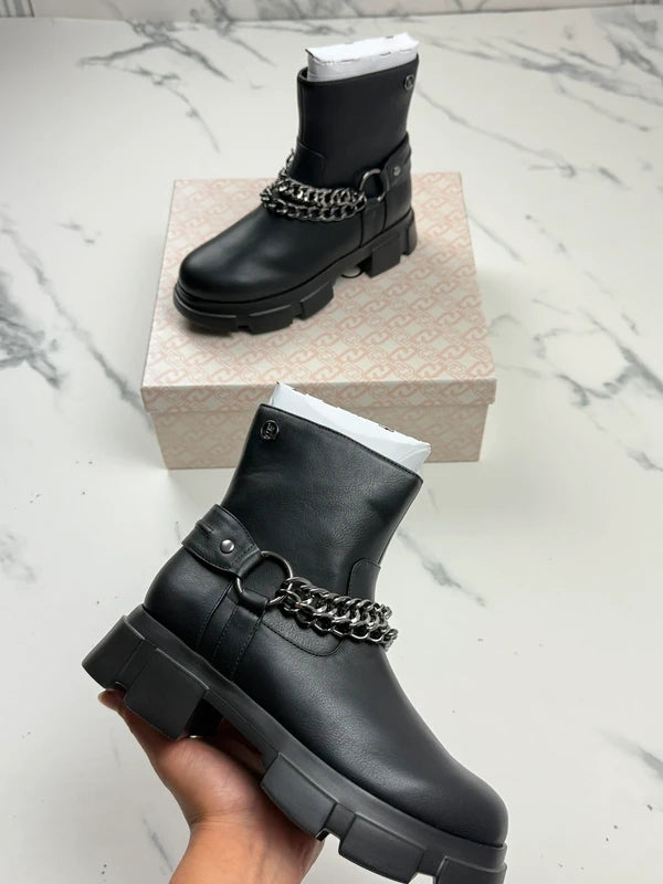 Liu Jo Arabella 1 Damen Chunky Boots Schwarz mit Ketten Gr. 35