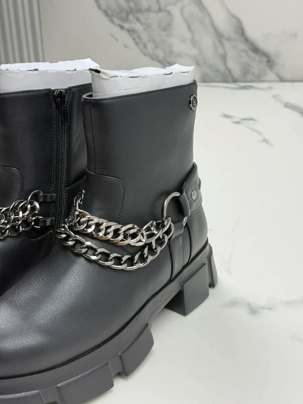Liu Jo Arabella 1 Damen Chunky Boots Schwarz mit Ketten Gr. 35