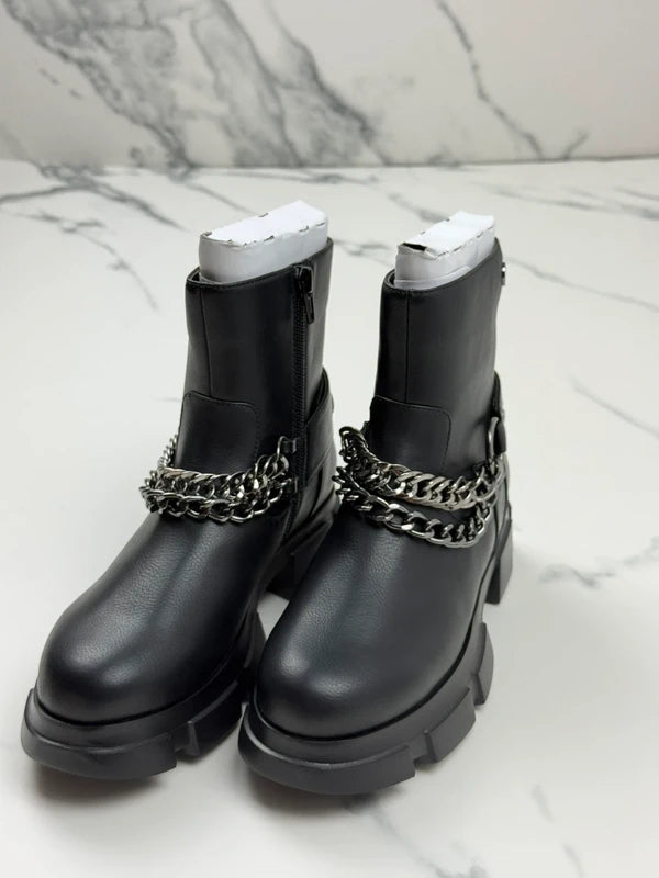 Liu Jo Arabella 1 Damen Chunky Boots Schwarz mit Ketten Gr. 35