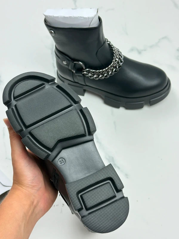 Liu Jo Arabella 1 Damen Chunky Boots Schwarz mit Ketten Gr. 35