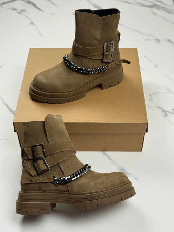 Inuovo Damen Biker Boots Braun mit Kette Gr. 38