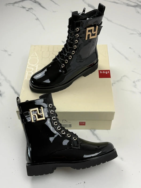 Högl Damen Lackleder Schnürboots Schwarz Gr. 36 / UK 3,5