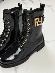 Högl Damen Lackleder Schnürboots Schwarz Gr. 36 / UK 3,5
