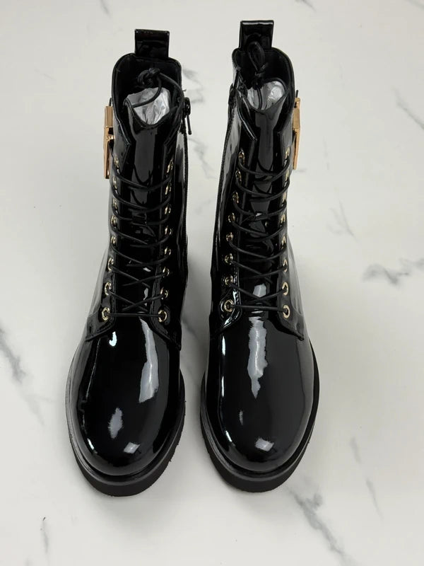Högl Damen Lackleder Schnürboots Schwarz Gr. 36 / UK 3,5