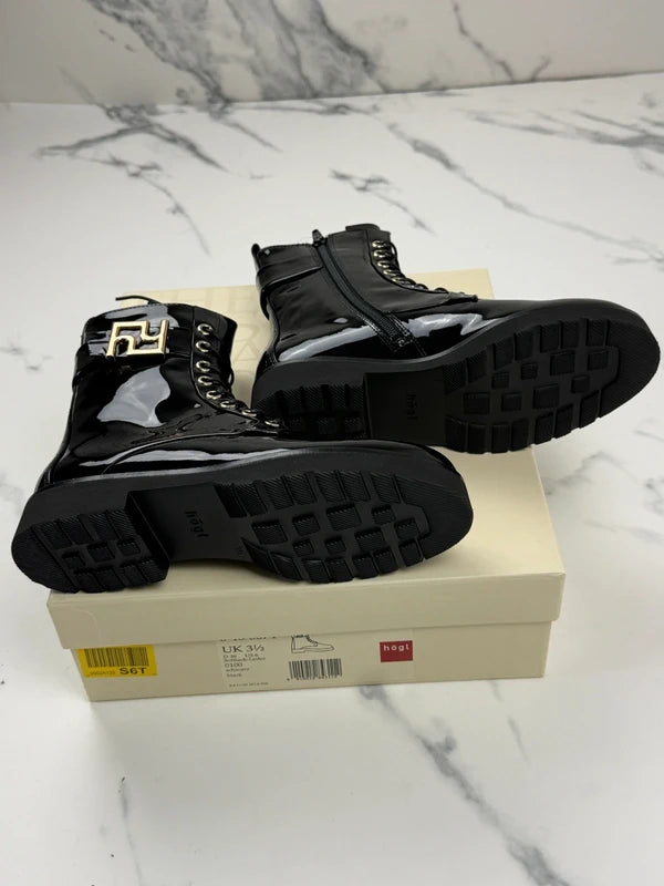 Högl Damen Lackleder Schnürboots Schwarz Gr. 36 / UK 3,5