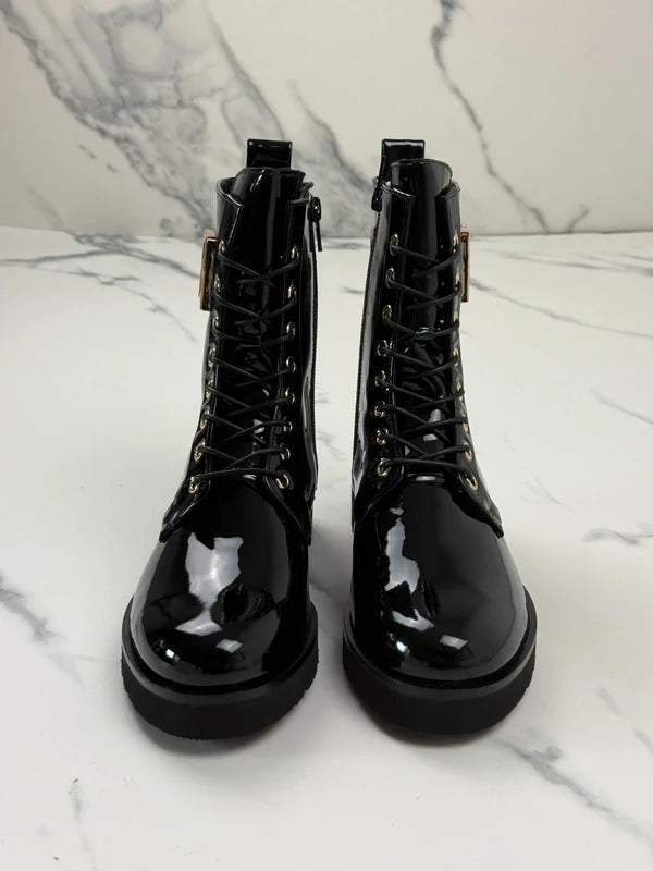 Högl Damen Lackleder Schnürboots Schwarz Gr. 36 / UK 3,5