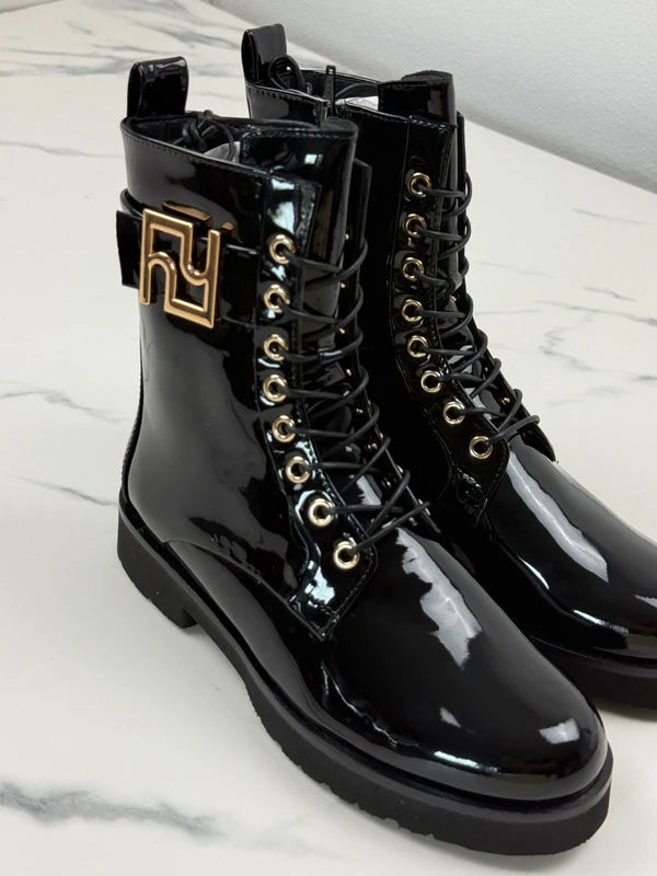 Högl Damen Lackleder Schnürboots Schwarz Gr. 36 / UK 3,5