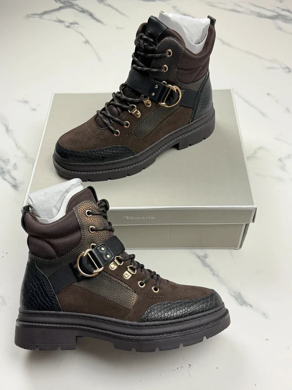 Tamaris Damen Schnürboots Braun mit Gold-Details Gr. 39