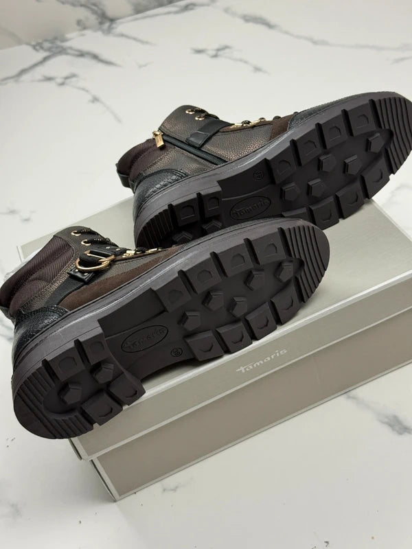 Tamaris Damen Schnürboots Braun mit Gold-Details Gr. 39