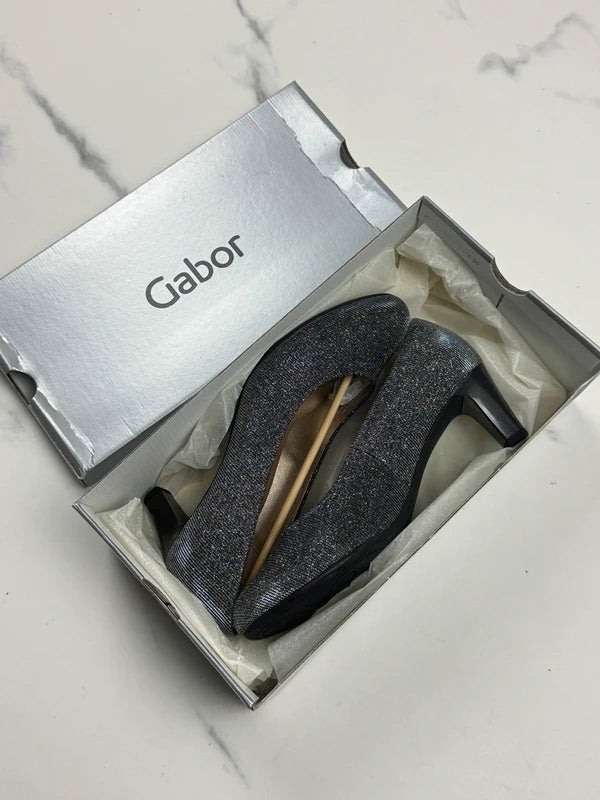 Gabor Damen Pumps Silber Metallic Glitzer Gr. 37,5 Elegant