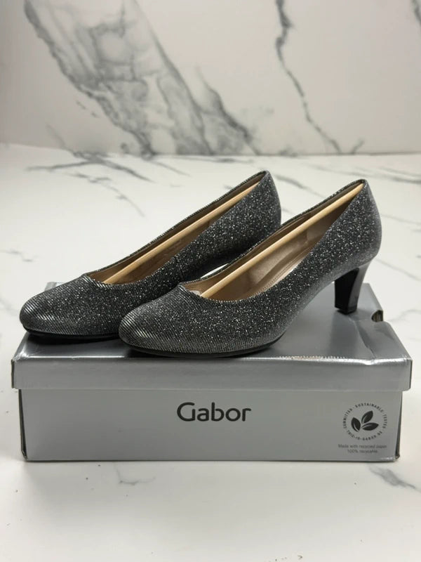 Gabor Damen Pumps Silber Metallic Glitzer Gr. 37,5 Elegant
