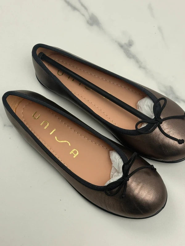 Unisa Kinder Ballerinas Pyrite Lightmetal Leder Gr. 34 Neu mit Etikett