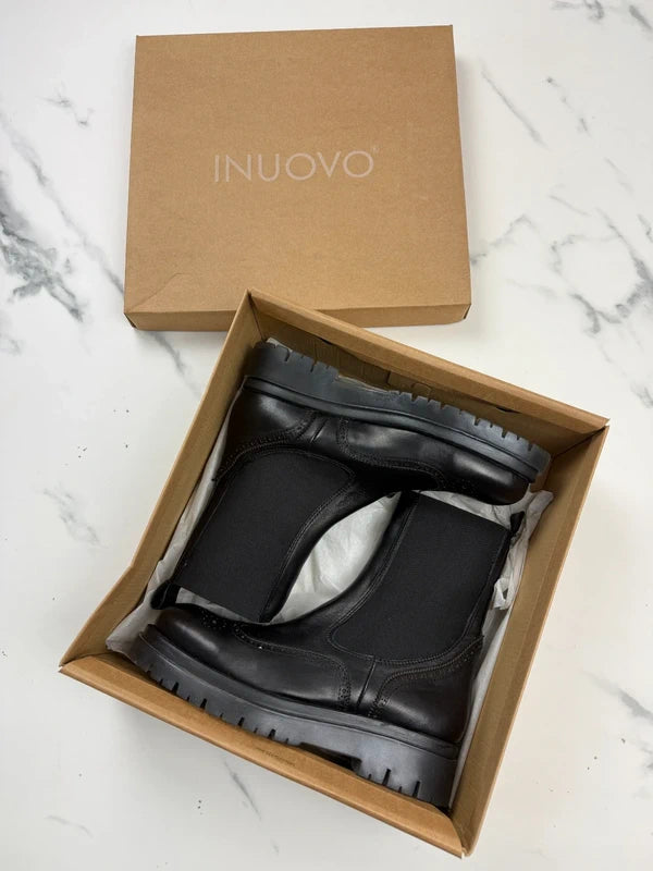 Inuovo Damen Chelsea Boots Leder Schwarz Gr. 41