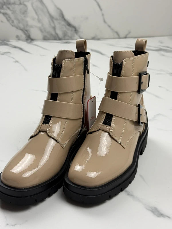 s.Oliver Damen Stiefeletten Taupe Lackoptik Gr. 37 Neu mit Etikett