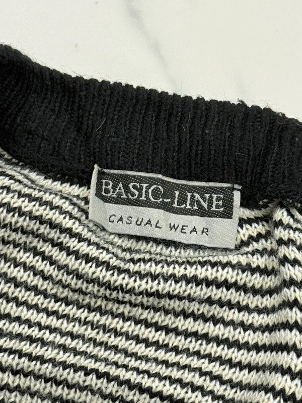 Basic Line Herren Vintage Pullover Schwarz Grau Gr. XL 80er 90er V-Ausschnitt