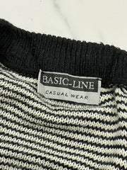 Basic Line Herren Vintage Pullover Schwarz Grau Gr. XL 80er 90er V-Ausschnitt